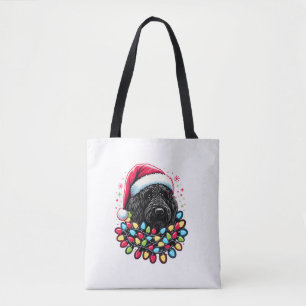 Tote Bag Doodle noir Labradoodle Noël Arbre de Noël Lumière