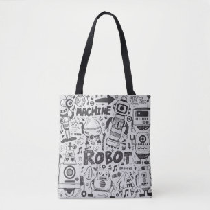 Tote Bag doodle robot element, illustrator line tools drawi