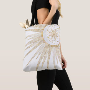 Tote Bag Doodles d'or élégants Sun Moon Mandala Design