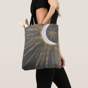 Tote Bag Doodles d'or élégants Sun Moon Mandala Design