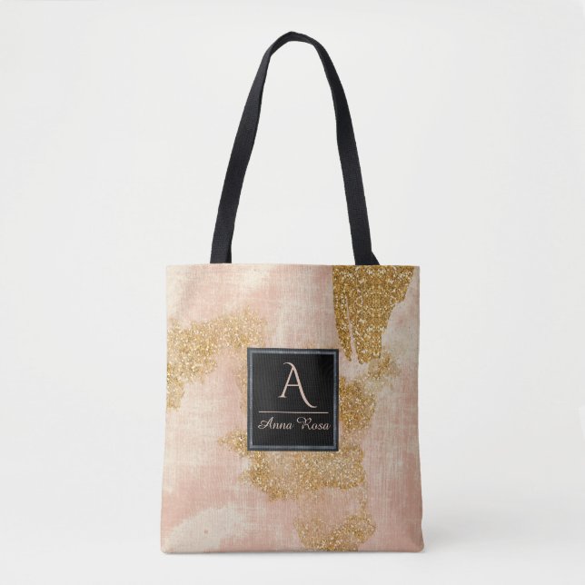 Tote Bag D'or affligé par parties scintillantes roses (Devant)
