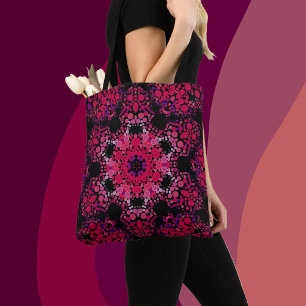 Tote Bag Dot Mandala Flower rose et violet
