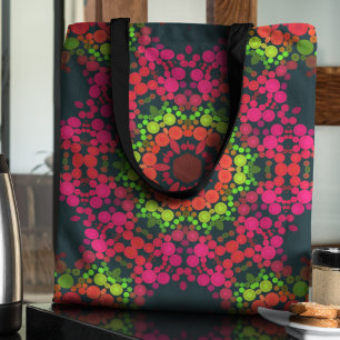Tote Bag Dot Mandala Flower rose vert et orange