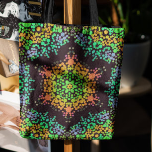 Tote Bag Dot Mandala Flower vert orange et bleu