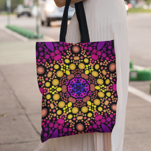 Tote Bag Dot Mandala Flower violet et jaune