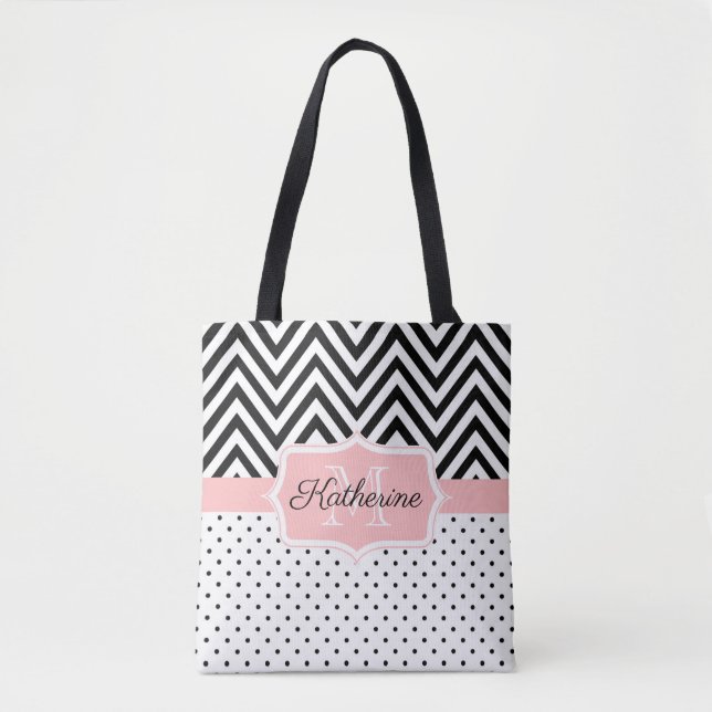 Tote Bag Dots mignons et Chevron (Devant)