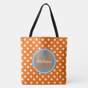 Tote Bag Dots orange Monogramme argent et nom personnalisé