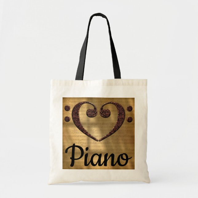 Tote Bag Double Basse Clef Heart Piano (Devant)