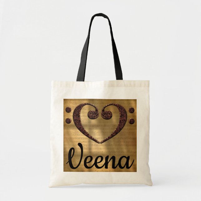 Tote Bag Double coeur Veena de clef basse (Devant)