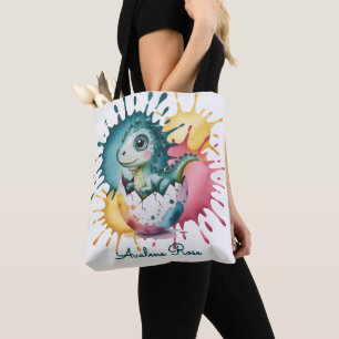Tote Bag Douce Fête de Bébé Dinosaure avec Éclaboussures d'