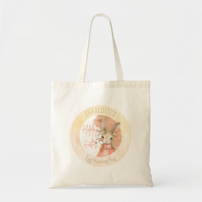 Tote Bag Doux Floral Aquarelle Bunny Joyeux Nom de Pâques (Devant)