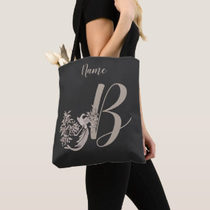 Tote Bag Dove Élégant Monogramme Initiale B Personnalisé