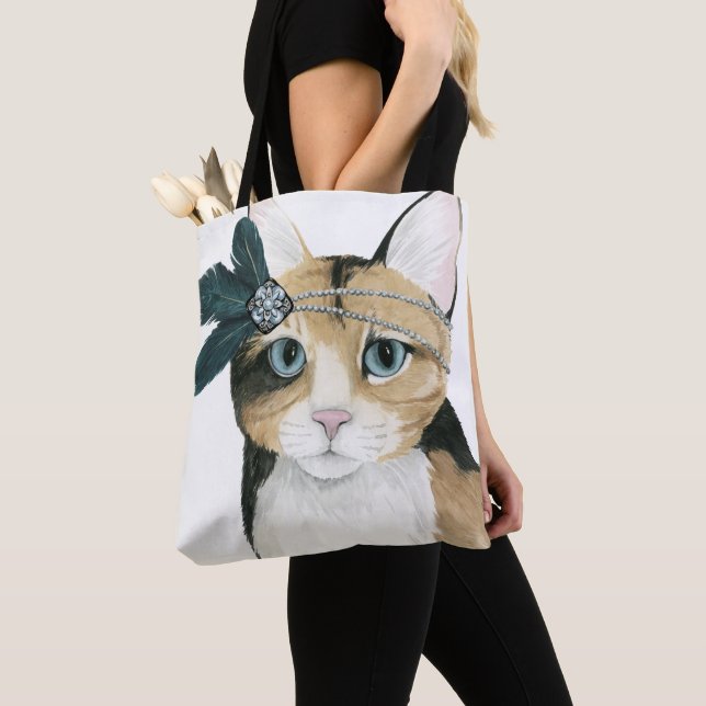 Tote Bag Downton Cat | Bejeweled With Feathers (De près)