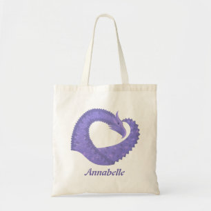 Tote Bag dragon au coeur de pérywinkle sur fond blanc
