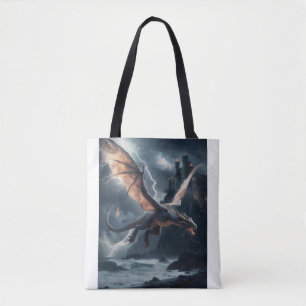 Tote Bag Dragon au-dessus du château.
