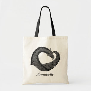 Tote Bag Dragon de coeur noir sur blanc