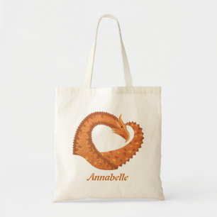 Tote Bag Dragon de coeur orange brûlé sur blanc