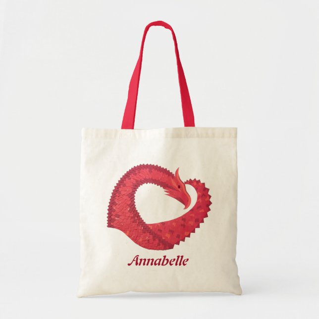 Tote Bag Dragon de coeur rouge personnalisé (Devant)