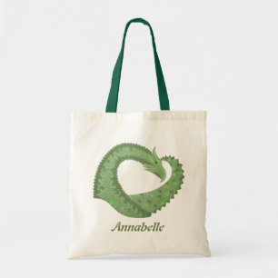Tote Bag Dragon de coeur vert olive blanc