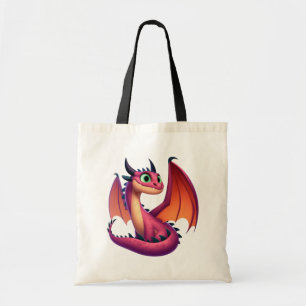 Tote Bag Dragon de dessin animé mignon violet/rouge