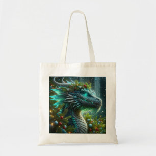 Tote Bag Dragon de Noël Turquoise Magique