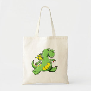 Tote Bag Dragon vert caricature marchant sur ses pieds