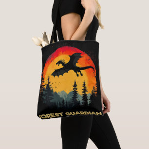 Tote Bag Dragon vintage de forêt de coucher de soleil