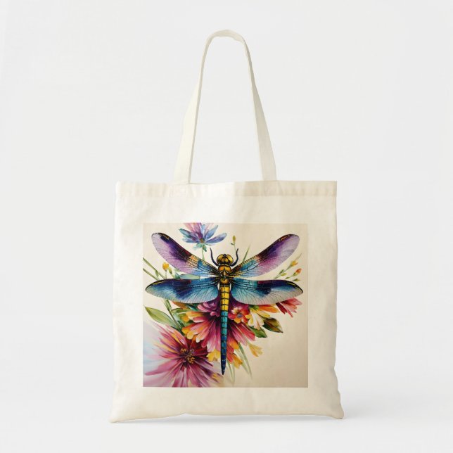 Tote Bag Dragonfly Floral Multicolor Art (Devant)