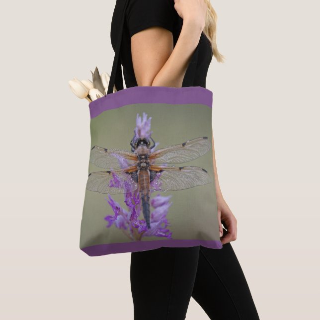 Tote Bag Dragonfly On Purple Flower (De près)