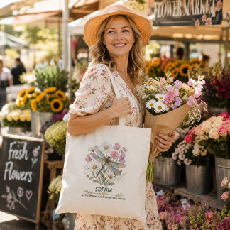 Tote Bag Dragonfly personnalisé Fleur de naissance d'avril 
