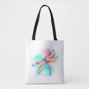 Tote Bag Dragonfly rouge sur l'arrière - plan aquarelle
