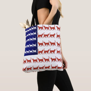 Tote Bag Drapeau 4 juillet chat rouge blanc et bleu