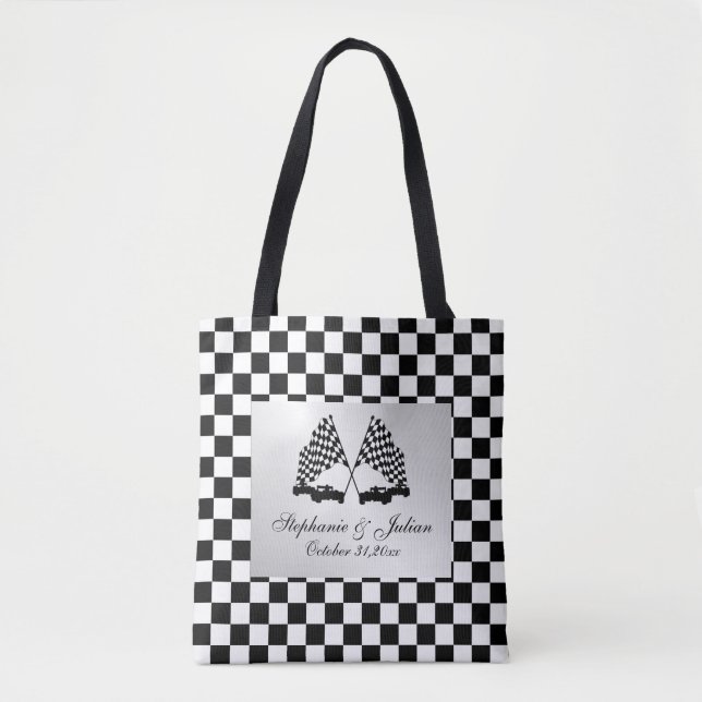 Tote Bag Drapeau à damier de voitures de course (Devant)