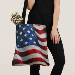 Tote Bag Drapeau américain peint à l'impasto