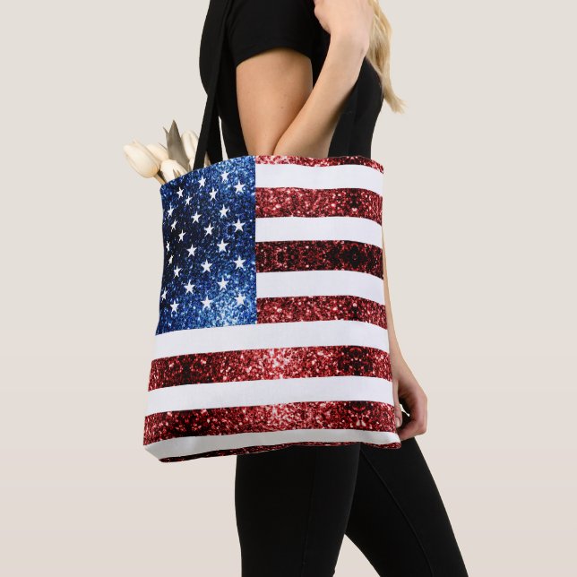 Tote Bag Drapeau américain rouge et bleu parties scintillan (De près)