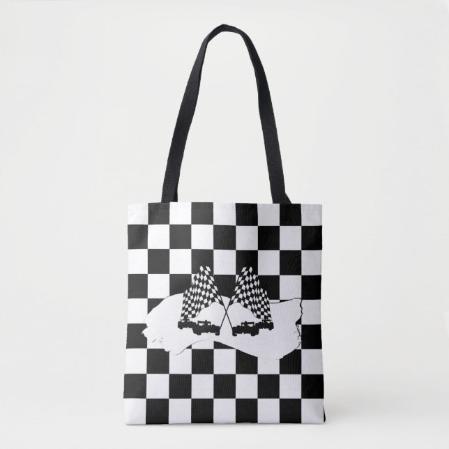 Tote Bag Drapeau Checker et voitures de course (Devant)