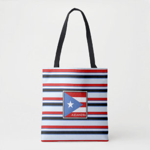 Tote Bag Drapeau de Porto Rico et rayures personnalisées