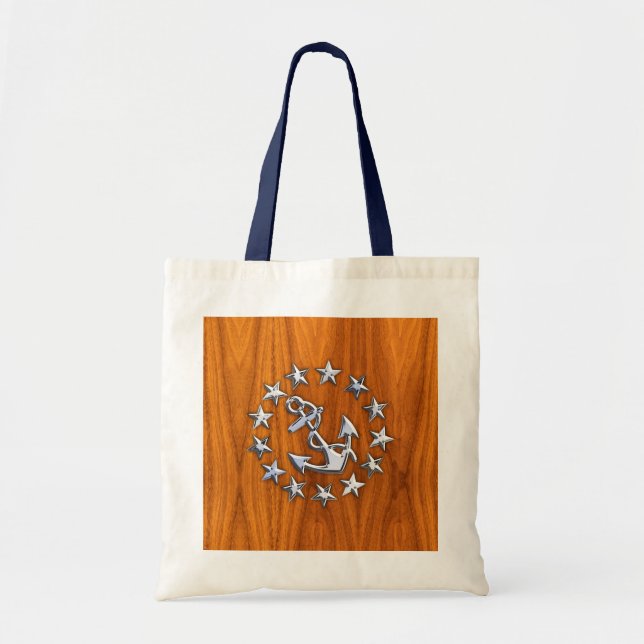 Tote Bag Drapeau de yacht d'argent sur bois de teck nautiqu (Devant)