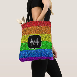 Tote Bag Drapeau LGBT vibrante parties scintillant arc-en-c