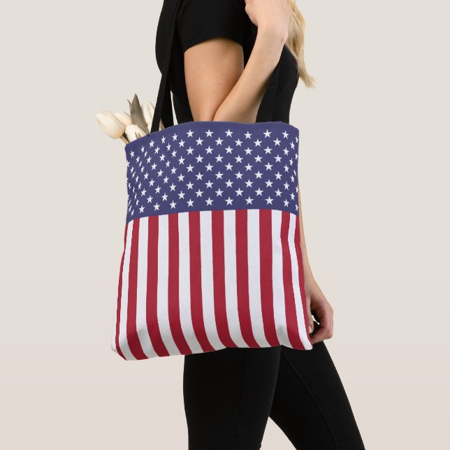 Tote Bag Drapeau Patriotique Rouge Blanc Bleu Étoiles Et Fr (De près)