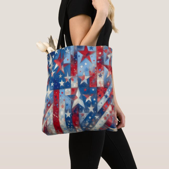 Tote Bag Drapeau Patriotique rouge blanc et bleu Abstrait a (De près)