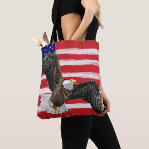 Tote Bag Drapeau peint d'art populaire avec aigle