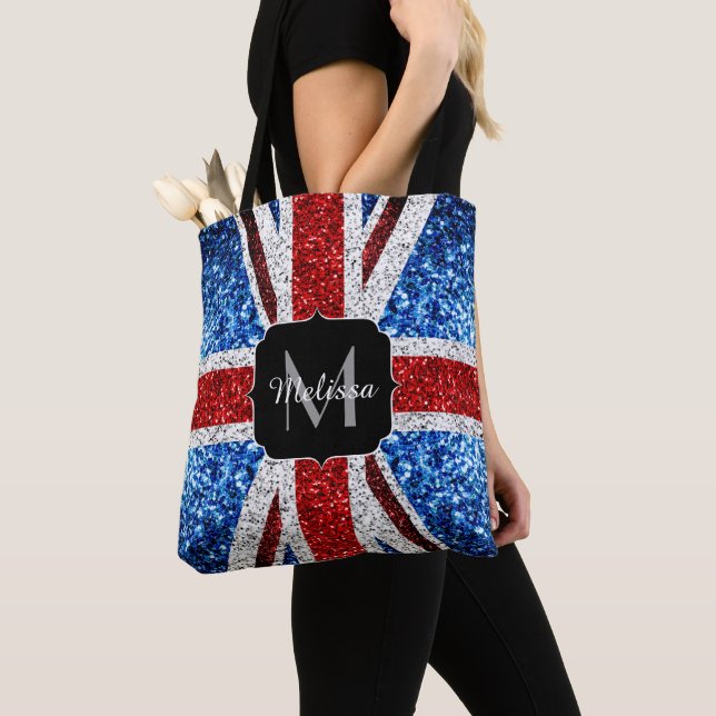 Tote Bag Drapeau rouge bleu blanc brillant parties scintill (De près)