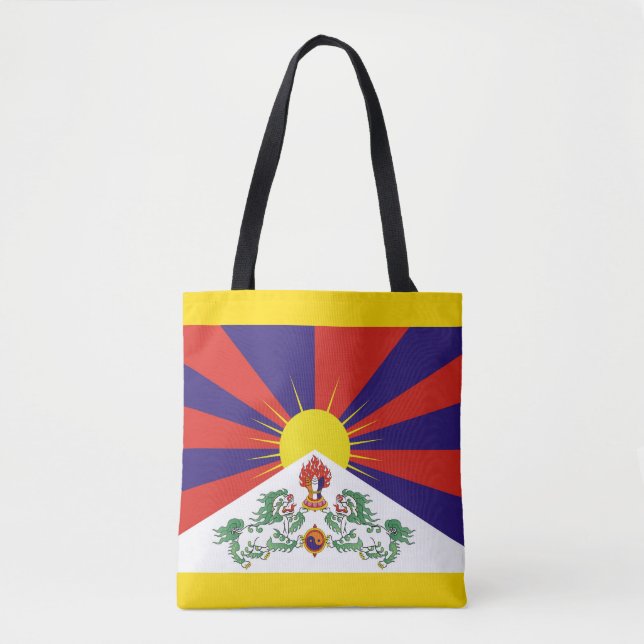 Tote Bag Drapeau Tibet & Lions de Neige - Himalaya (Devant)