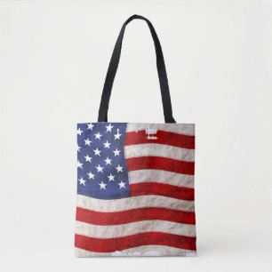 Tote Bag Drapeau USA Patriotique Grunge en lambeaux