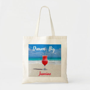 Tote Bag Dream Big Tropical Beach Blue Ocean Nom personnali