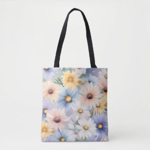 Tote Bag Dreamy Pastel Daisies Motif Aquarelle