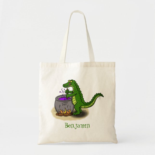 Tote Bag Drôle alligator vert cuisine dessin animé (Devant)