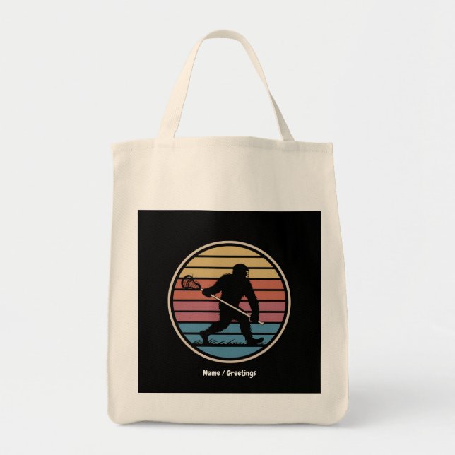 Tote Bag Drôle Bigfoot Sasquatch Lacrosse Vintage Sunset (Devant)