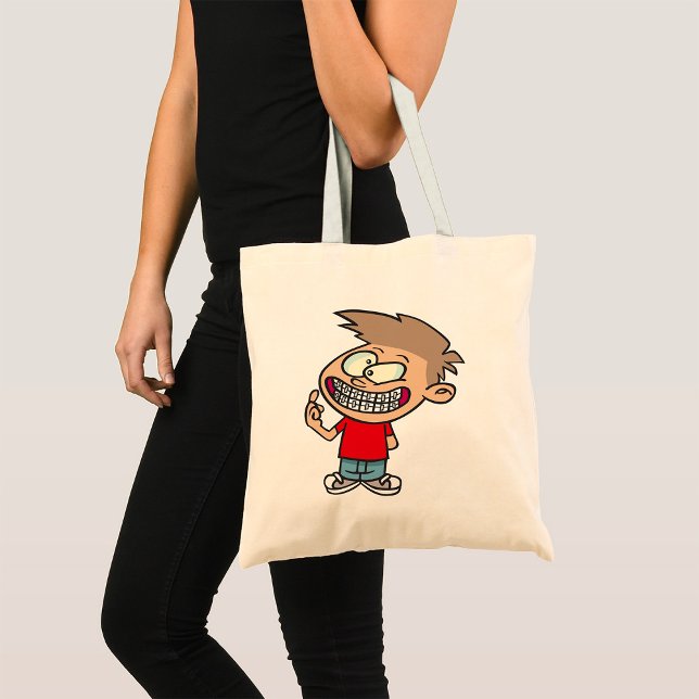 Tote Bag Drôle Cartoon Boy avec Braces Smile (Créateur téléchargé)